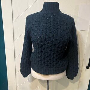 Gentle Fawn Navy Cable Knit Turtleneck Sweater | Cozy Minimal Chic Open Knit/ sm